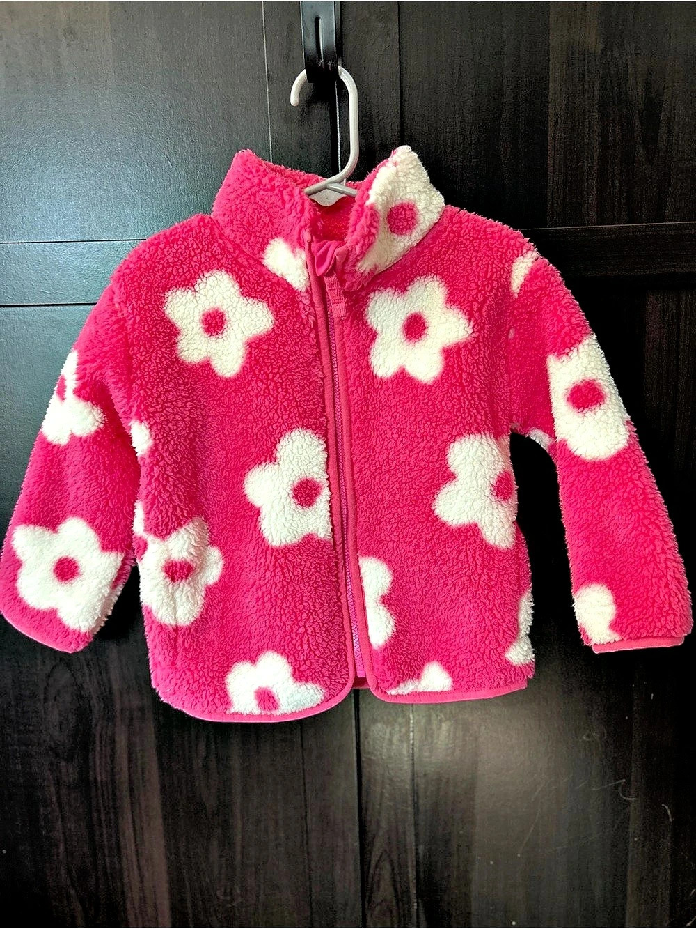 Jumping Beans Girls Pink White Daisy Flower Sherpa Fleece Zip Jacket 2T
